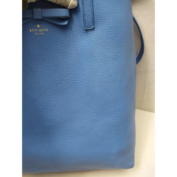 Kate Spade Blue Pebbled Leather Bow Double Handle Large Tote - Picture 6 of 16